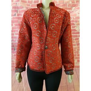Khangura REVERSIBLE Red Jacket Women's Tapestry Geometric Multicolor SZ S? (B3)